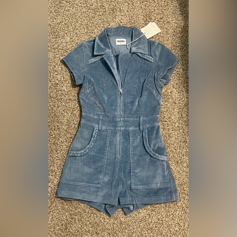 Show Me Your MuMu Blue Corduroy Romper